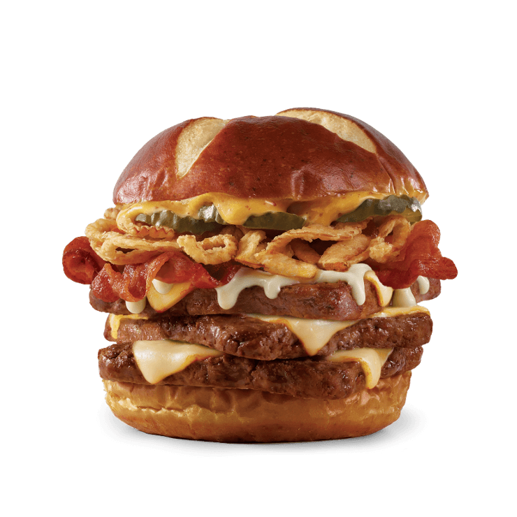 Pretzel Bacon Pub Triple Cheeseburger