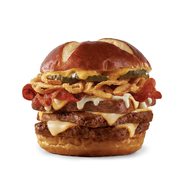 Pretzel Bacon Pub Triple Cheeseburger